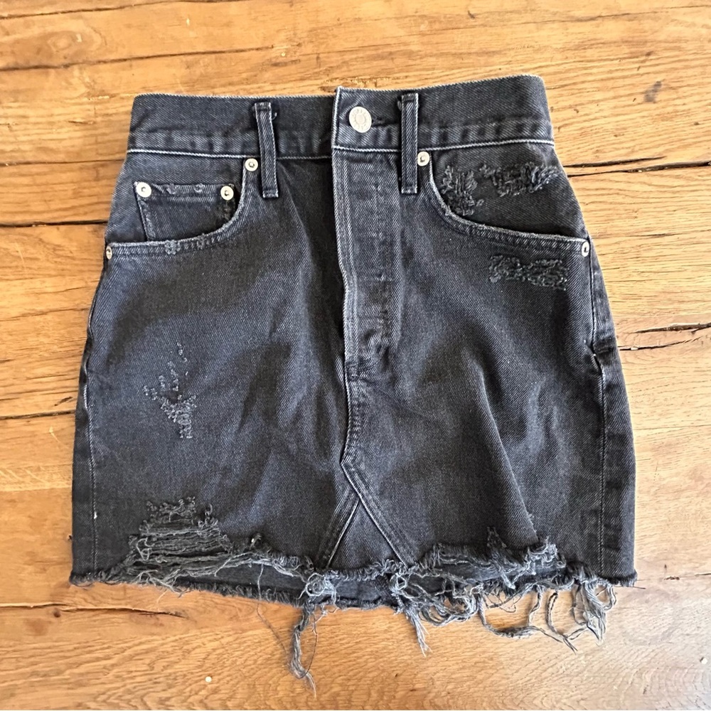 Black AGOLDE revolve denim cutoff skirt jean skirt mini 24 xs DL24